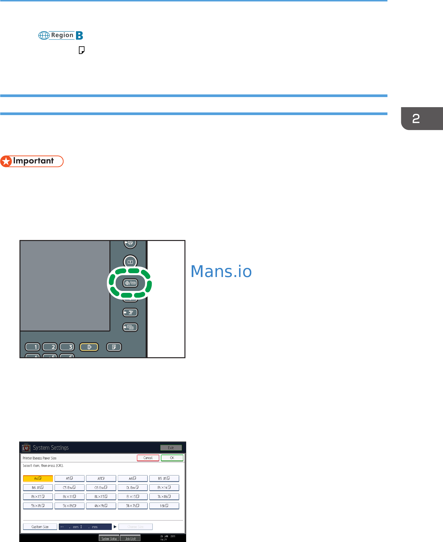Ricoh SP 5200S [63/204] Setting Custom Size Paper Using the Control Panel