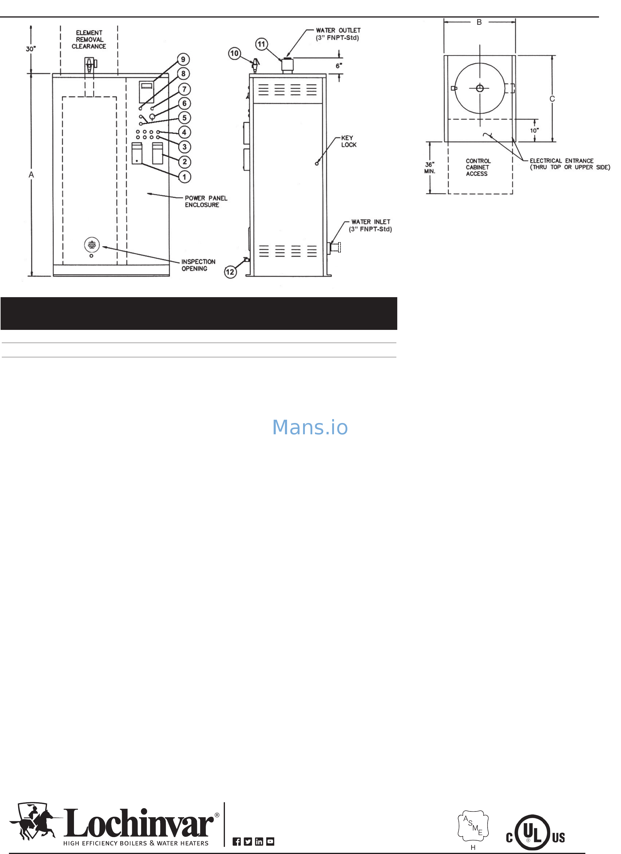 Lochinvar BW2257C [3/3] Commercial electric compact boiler dimensions