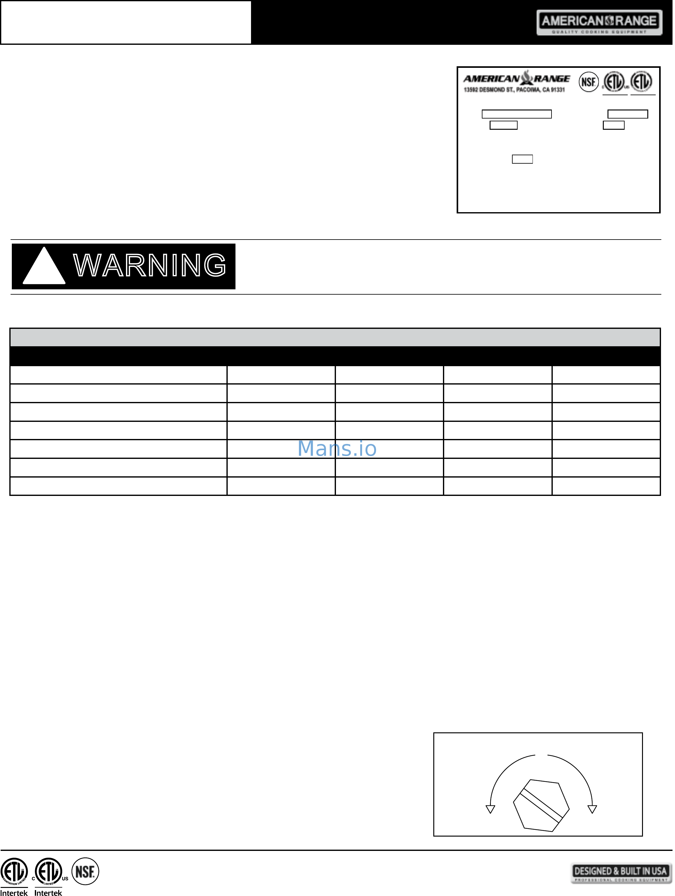American Range ADJ36 [7/20] Warning