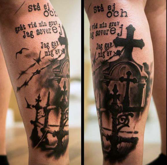 50 Grabstein Tattoos für Männer Memorial Stone Designs Mann Stil