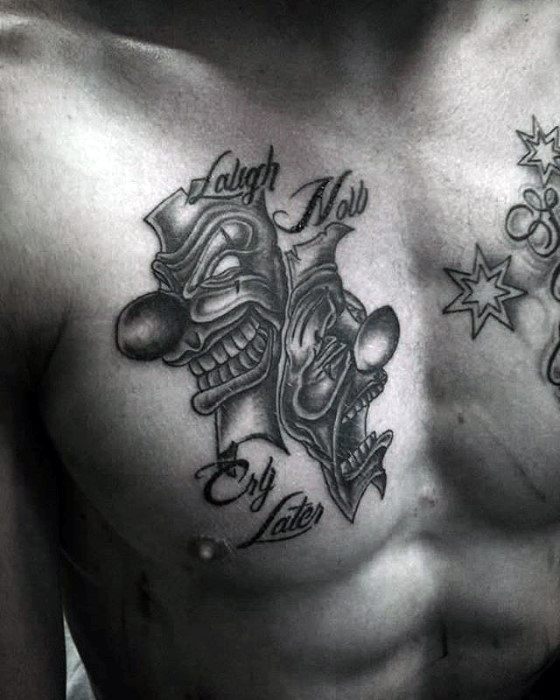 60 Drama Maske Tattoo Designs für Männer Theater Ink Ideas Mann