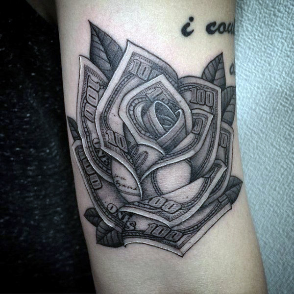 80 Geld Rose Tattoo Designs für Männer Coole Währung Tinte Mann