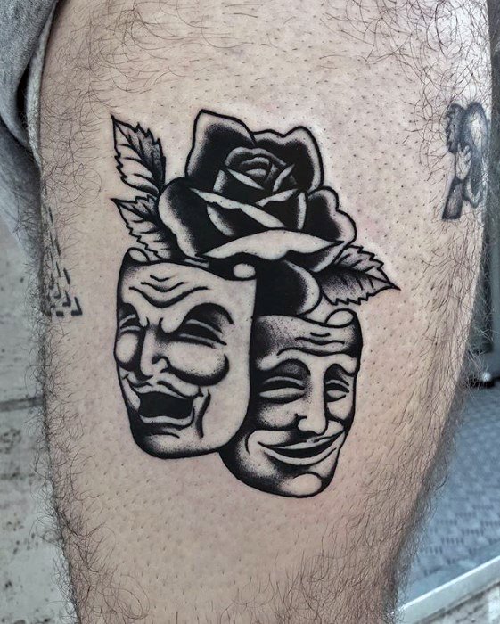 60 Drama Maske Tattoo Designs für Männer Theater Ink Ideas Mann