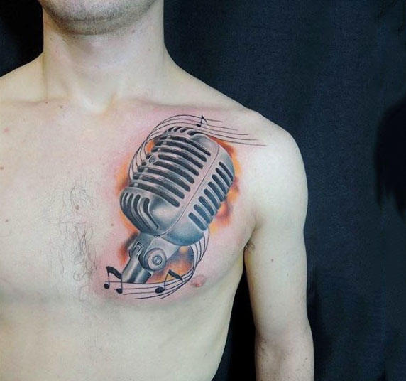 90 Mikrofon Tattoo Designs für Männer Manly Vocal Ink Mann Stil