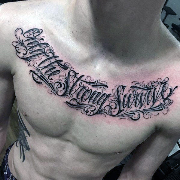 50 Brust Zitat Tattoo Designs für Männer Phrase Ink Ideen Mann Stil