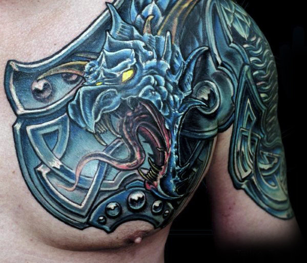 40 Drachen Schulter Tattoo Designs für Männer Manly Ink Ideen Mann