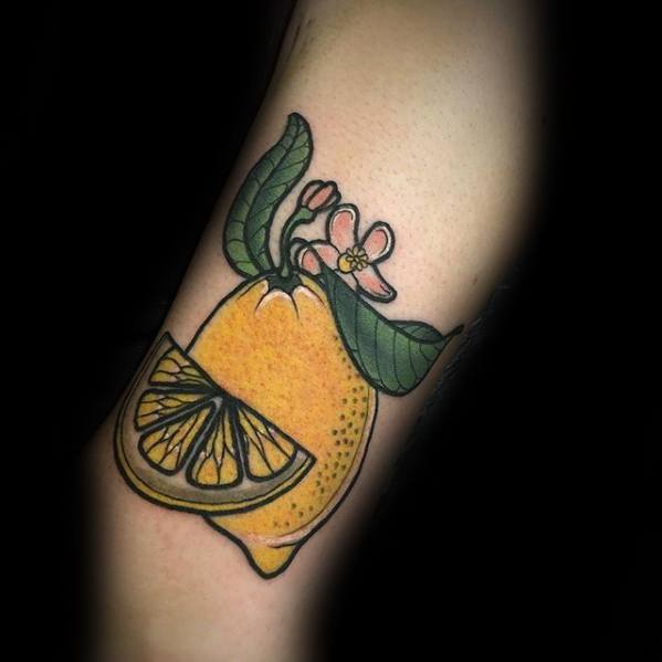 50 Zitrone Tattoo Designs für Männer Citrus Fruit Ink Ideen Mann