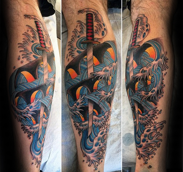 40 Katana Tattoo Designs für Männer japanische Schwert Tinte Ideen