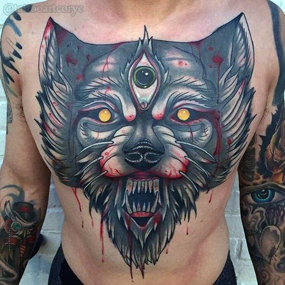 60 Wolf Brust Tattoo Designs für Männer Manly Ink Ideen Mann Stil