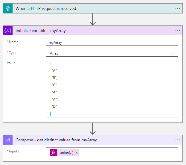 Get distinct values from array in Logic Apps and Power Automate