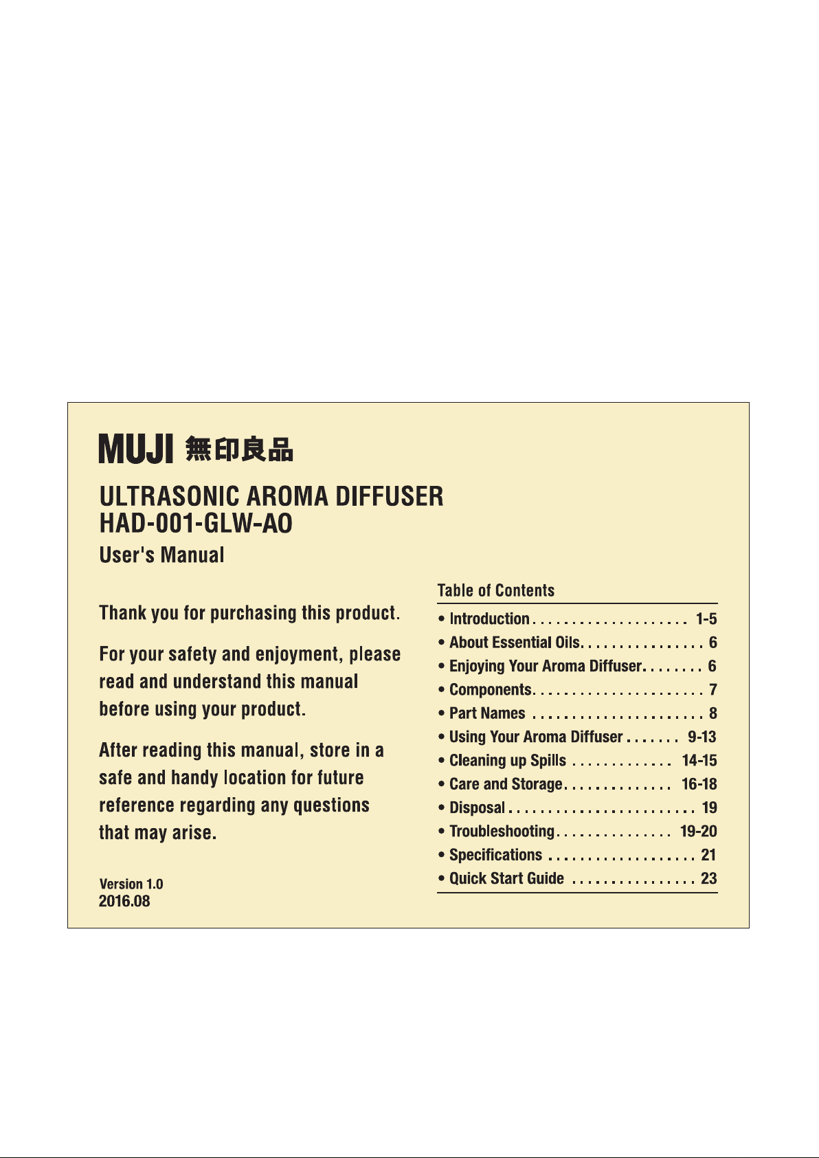 Manual Muji HAD001GLWAO Aroma Diffuser