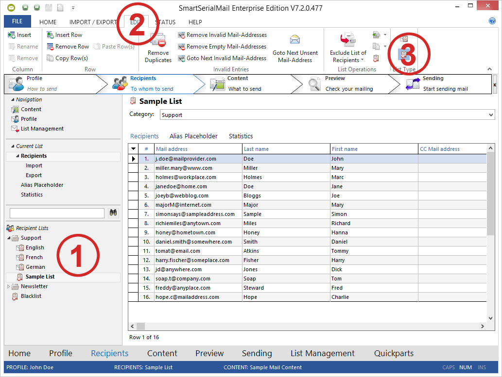 Tutorial > Tutorial 5 Edit recipient lists