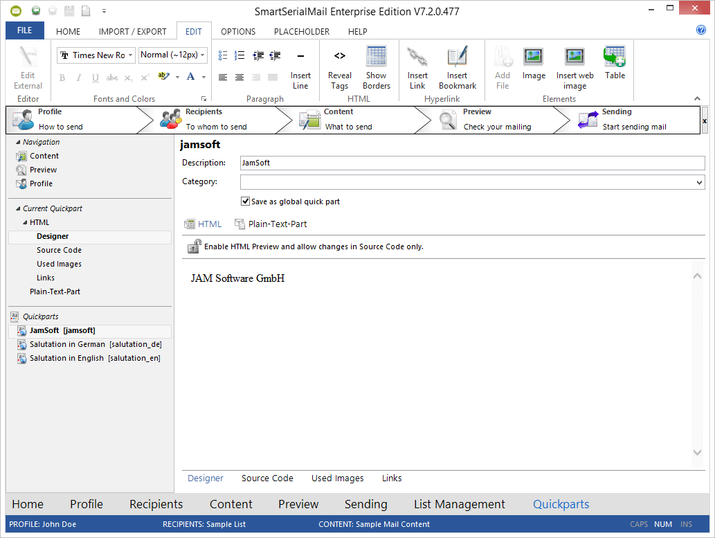 Program Sections > Quick Parts