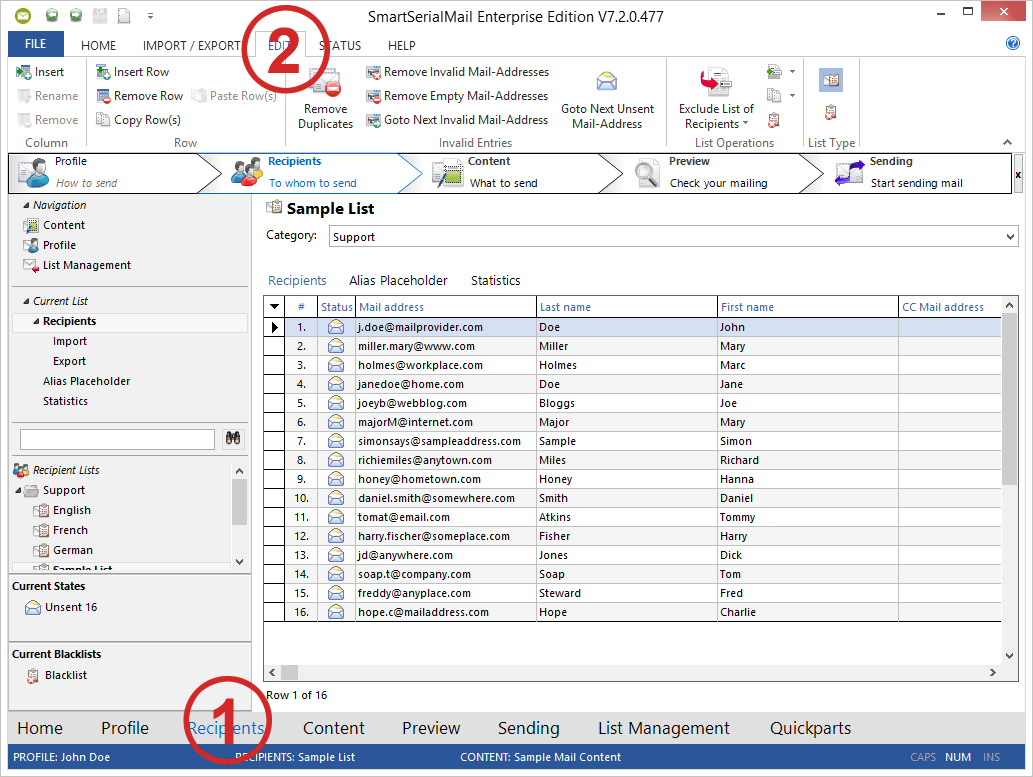 Tutorial > Tutorial 5 Edit recipient lists