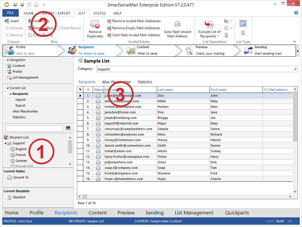 Tutorial > Tutorial 5 Edit recipient lists