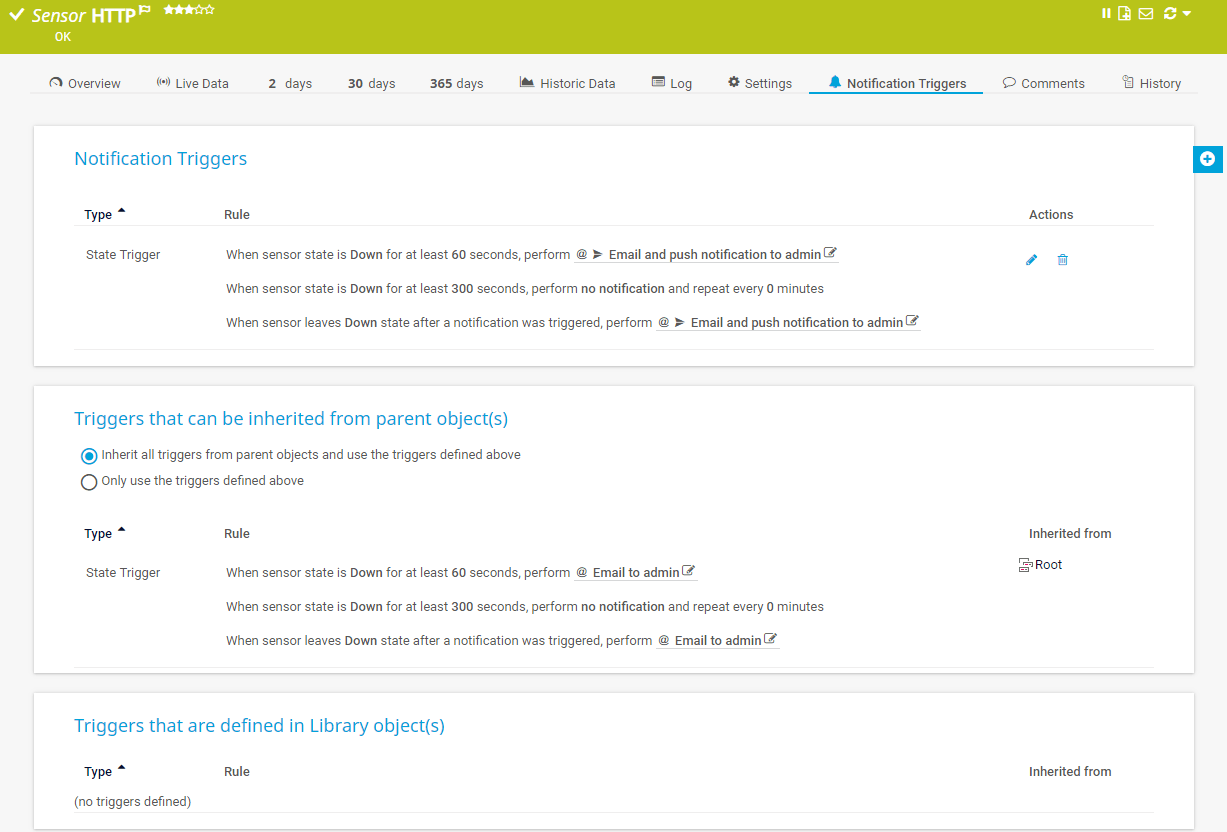 Sensor Notification Triggers Settings PRTG Manual