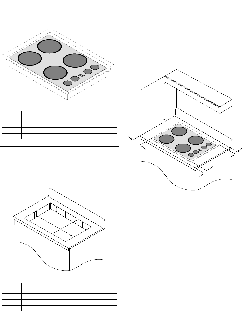 Amana AK2H30*, AK2H36, AK2T30*, AK2T36*, AKT3000* Cooktop Dimensions