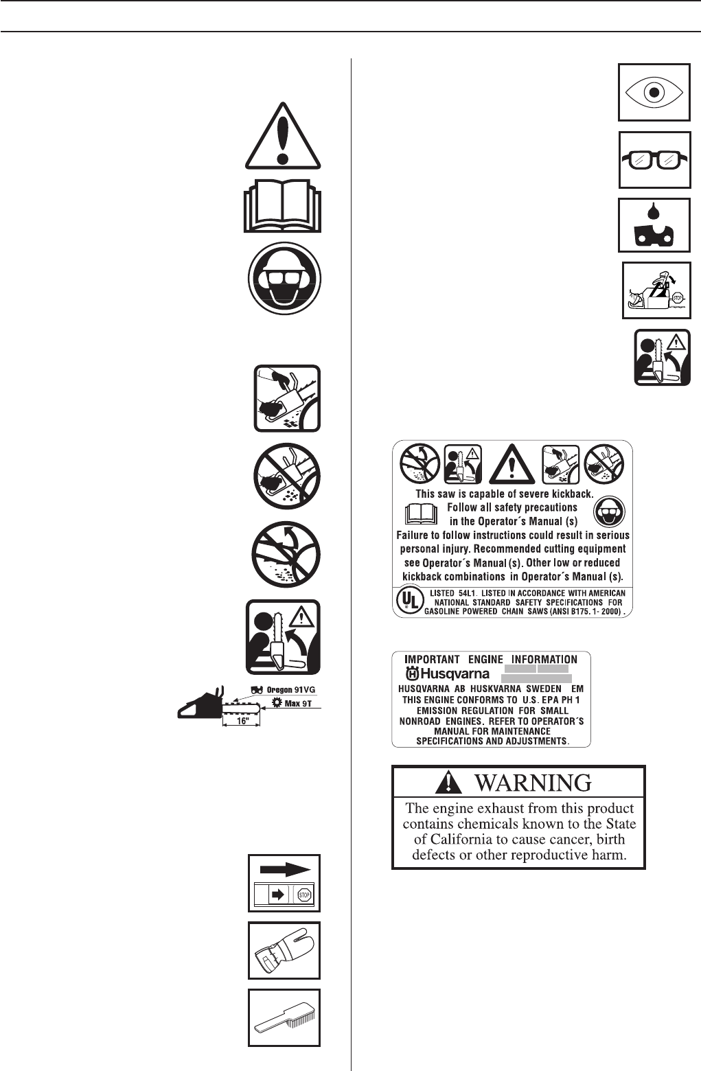 Husqvarna 385XP, 390XP KEY TO SYMBOLS