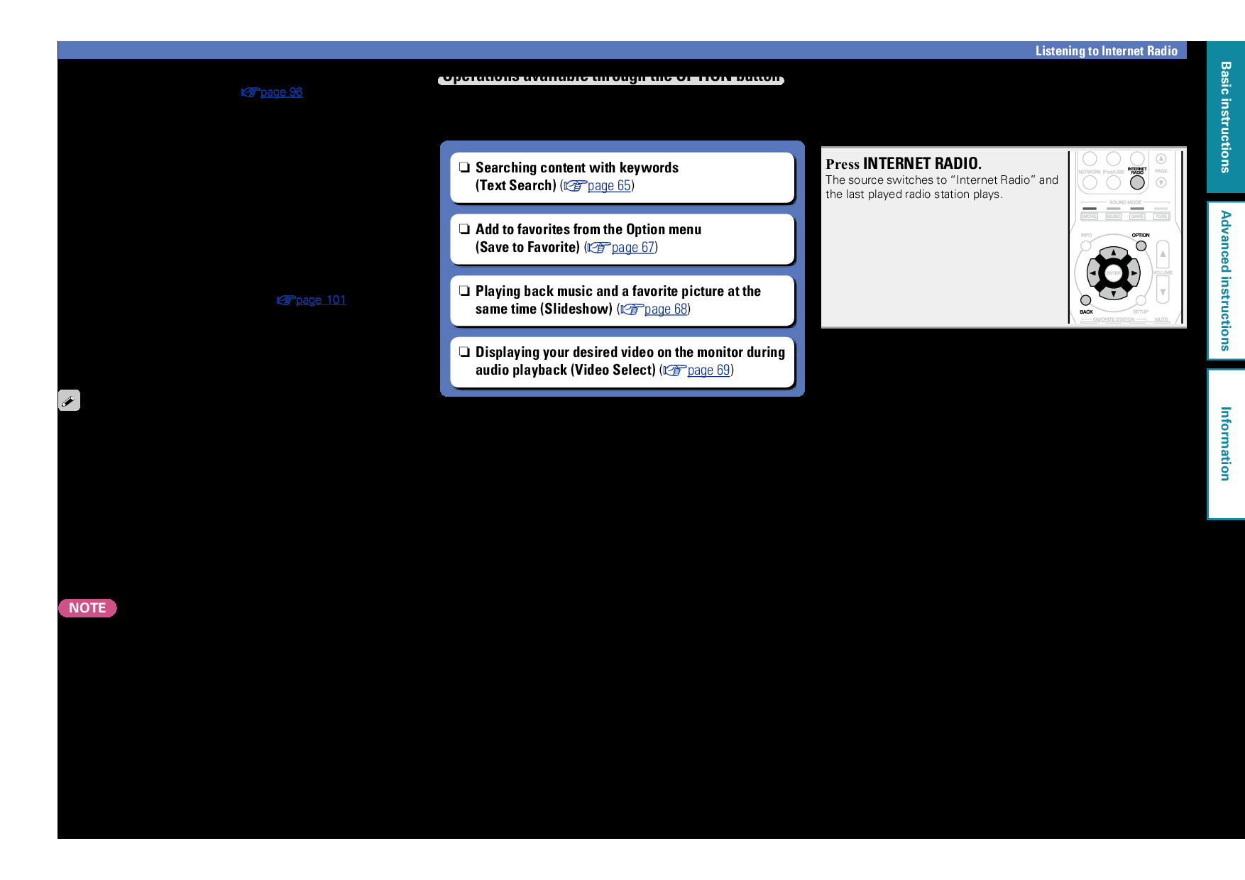 Marantz NR1504 Radio operation buttons, nnUsing vTuner to