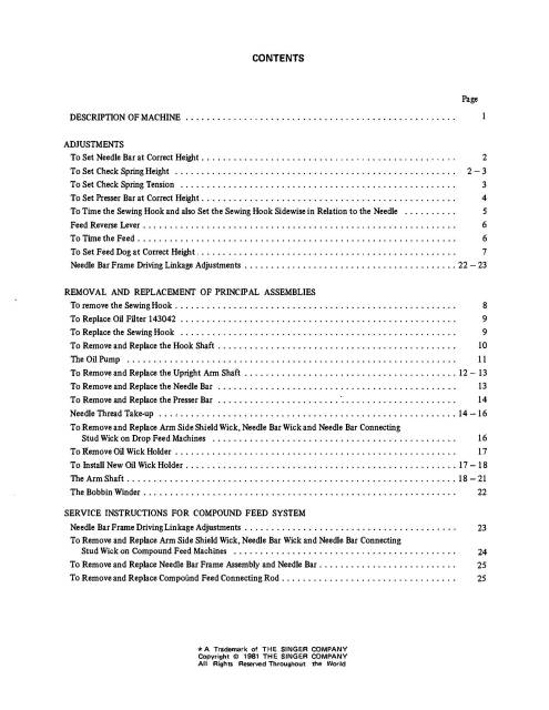 Singer 591 Sewing Machine Service Manual