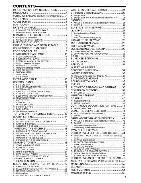 Singer 9960 Sewing Machine Instruction Manual