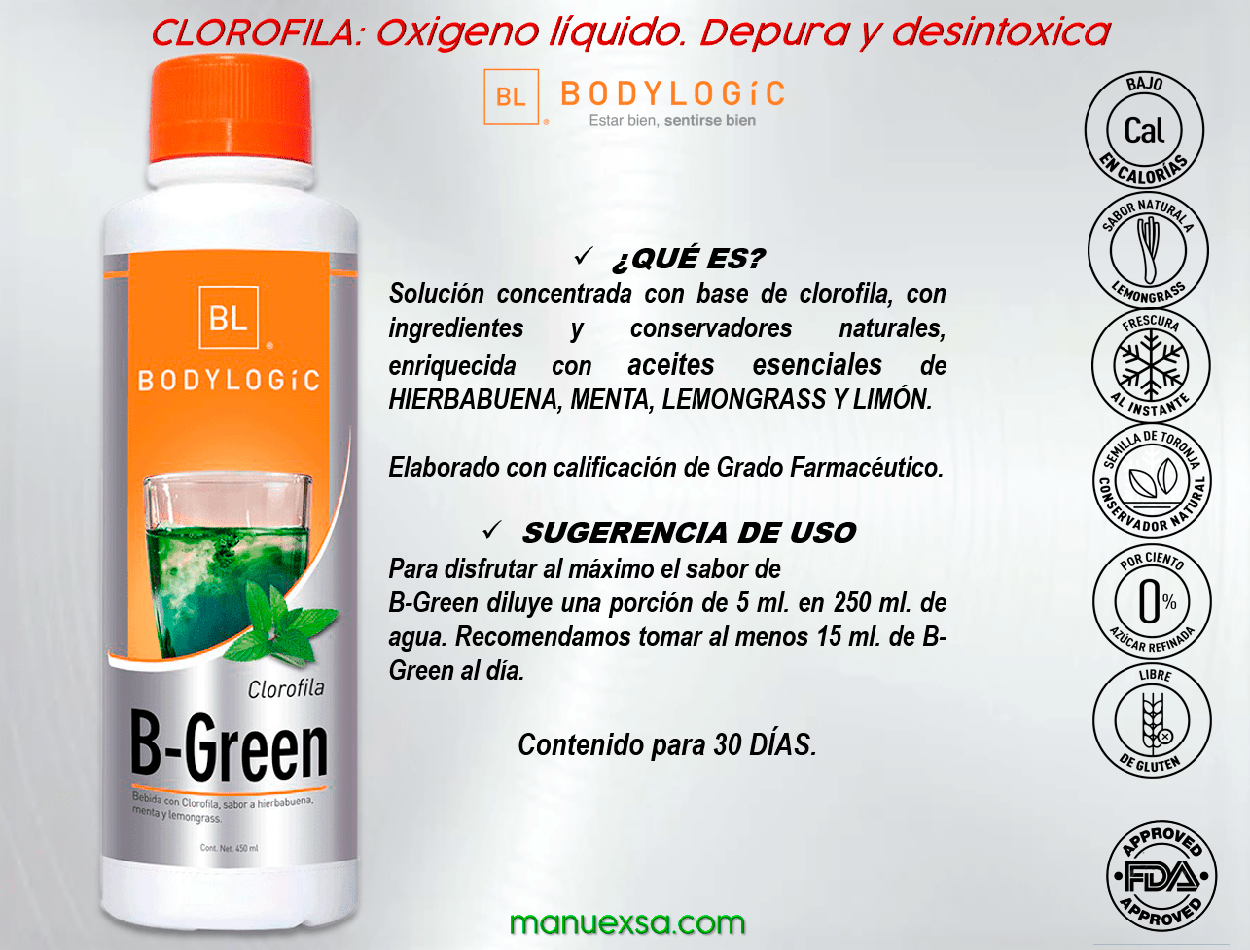 BGREEN 450ml. Clorofila Oxígeno Líquido (Envío Gratis) Manuexsa