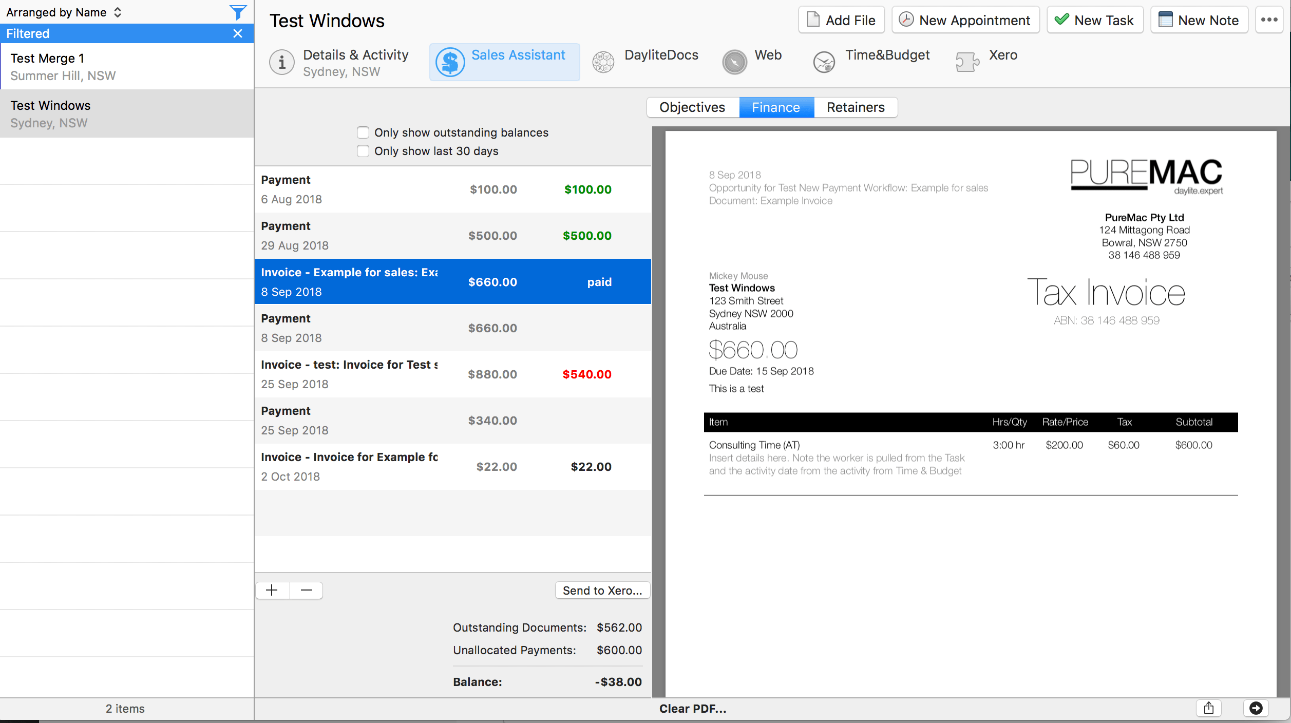 Paying an invoice Daylite Sales Assistant 1