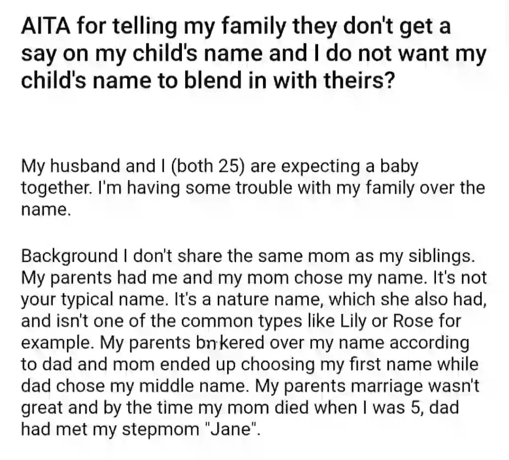 AITA For Telling My Family They Dont Get A Say On My Child’s Name