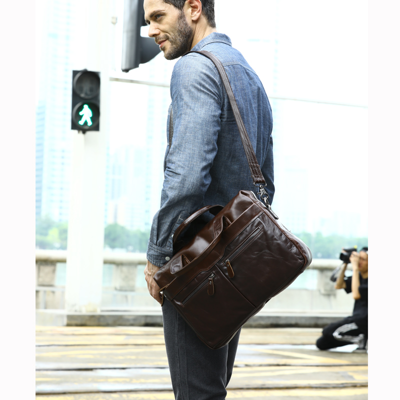 Genuine Leather Business Briefcase Shoulder Bag for Men HisHerWear