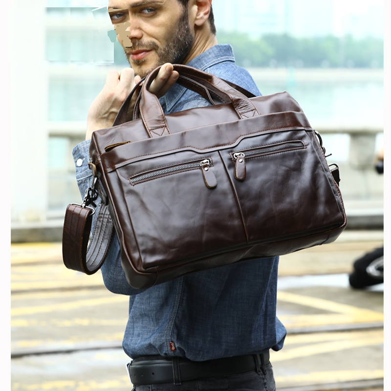 Genuine Leather Business Briefcase Shoulder Bag for Men HisHerWear