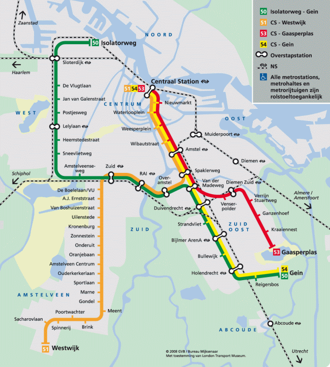 Metro Amsterdam Kaart De Mapa do metrô de Amsterdam, Holanda