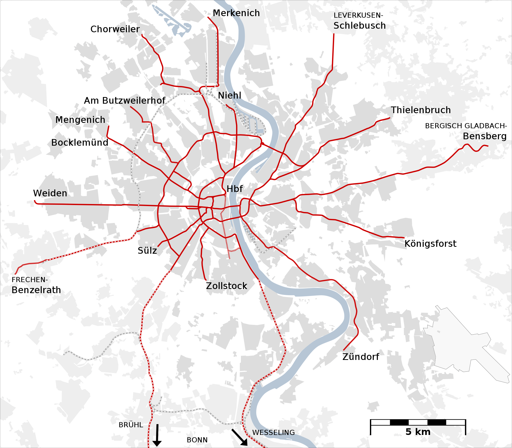 Stadtbahn plan du métro de Cologne, Allemagne
