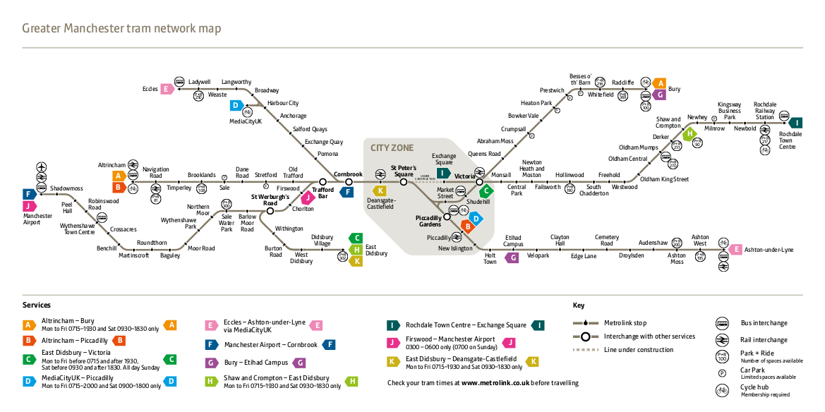 MetroLink plan du métro de Manchester, Angleterre