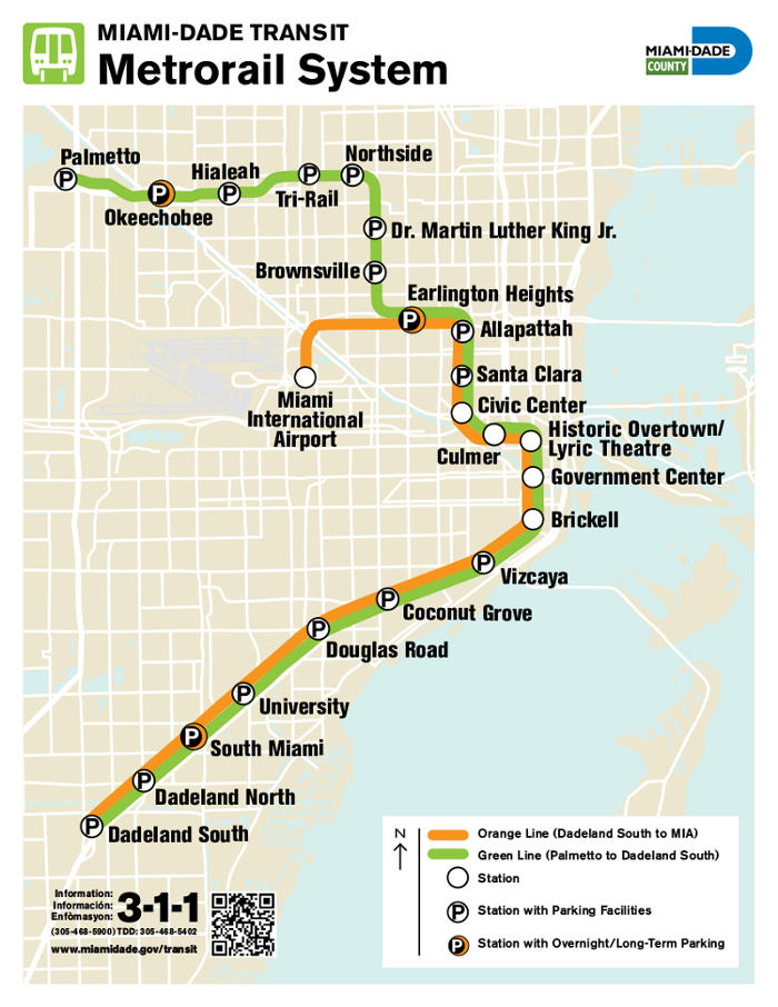 Metrorail Miami metro map, United States