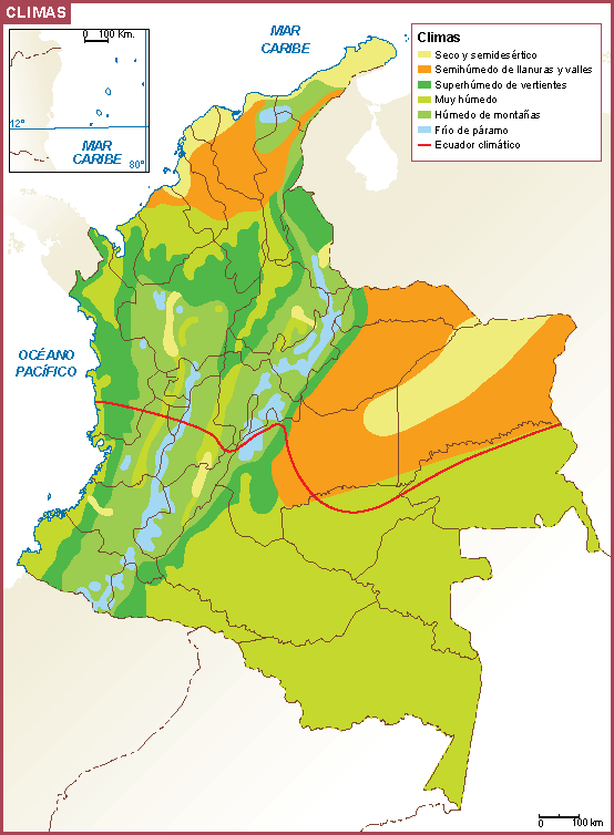 Mapa de zonas climáticas de Colombia Mapa de Colombia