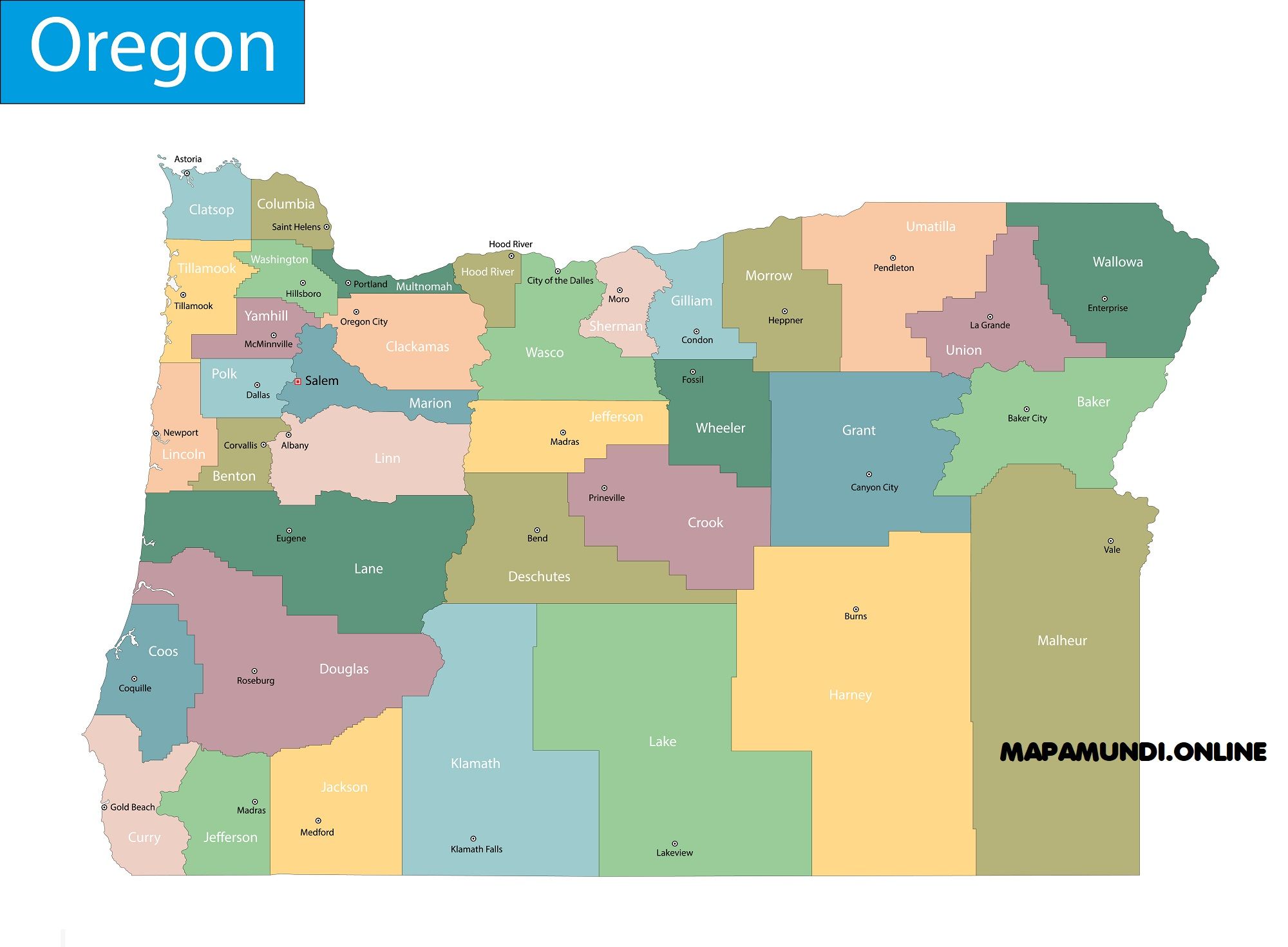 Mapa Del Estado De Oregon ⊛ Mapa de Oregon 🥇 Pol&iacute;tico y F&iacute;sico Im&aacute;genes HD 2020