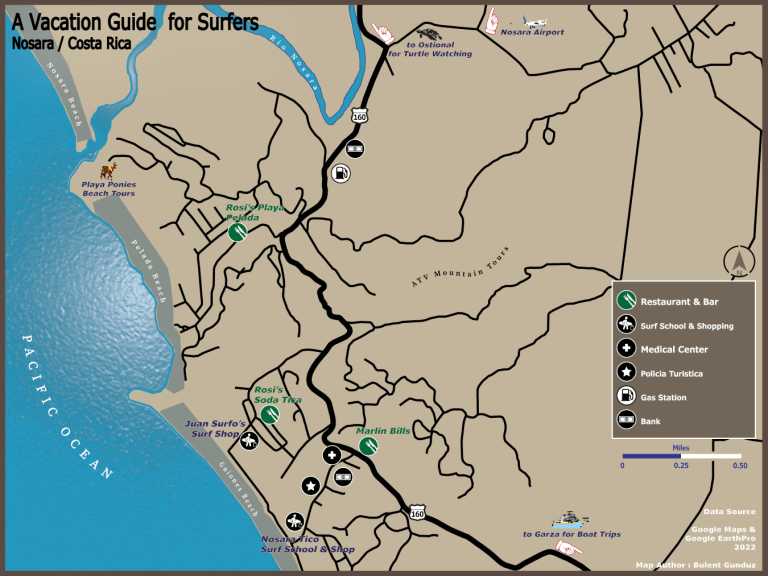 Let’s Surf Together City of Nosara, Costa Rica Map&Map