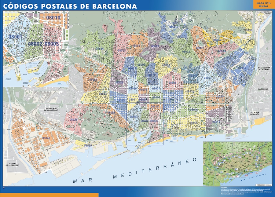 Mapa Códigos Postales de Barcelona para ver en postales códigos