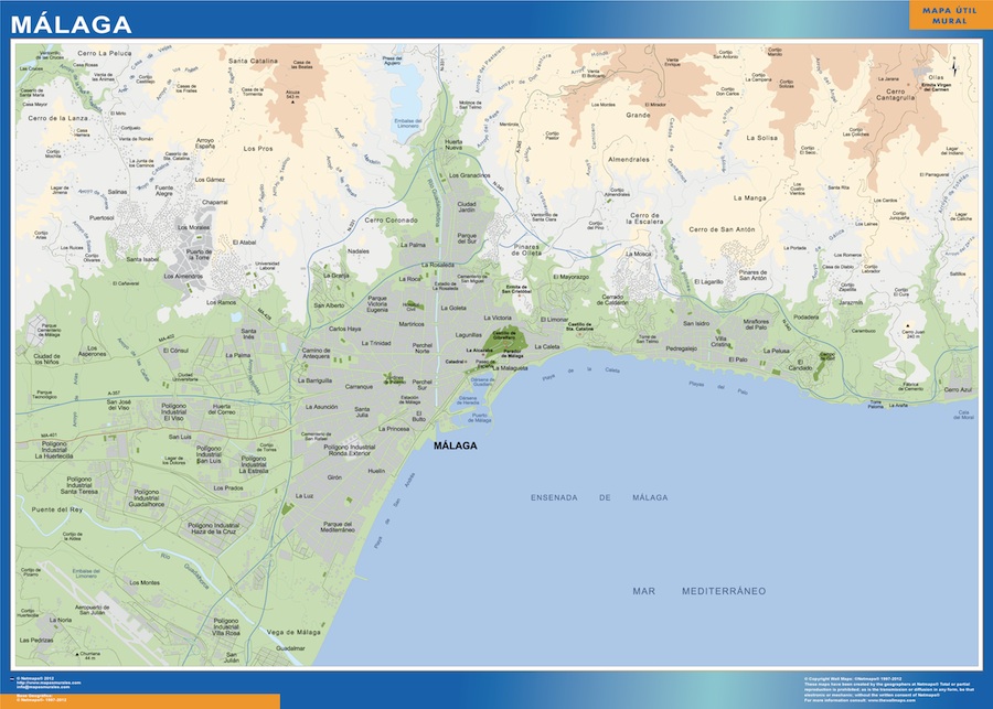Mapa mural accesos Málaga Tienda Mapas