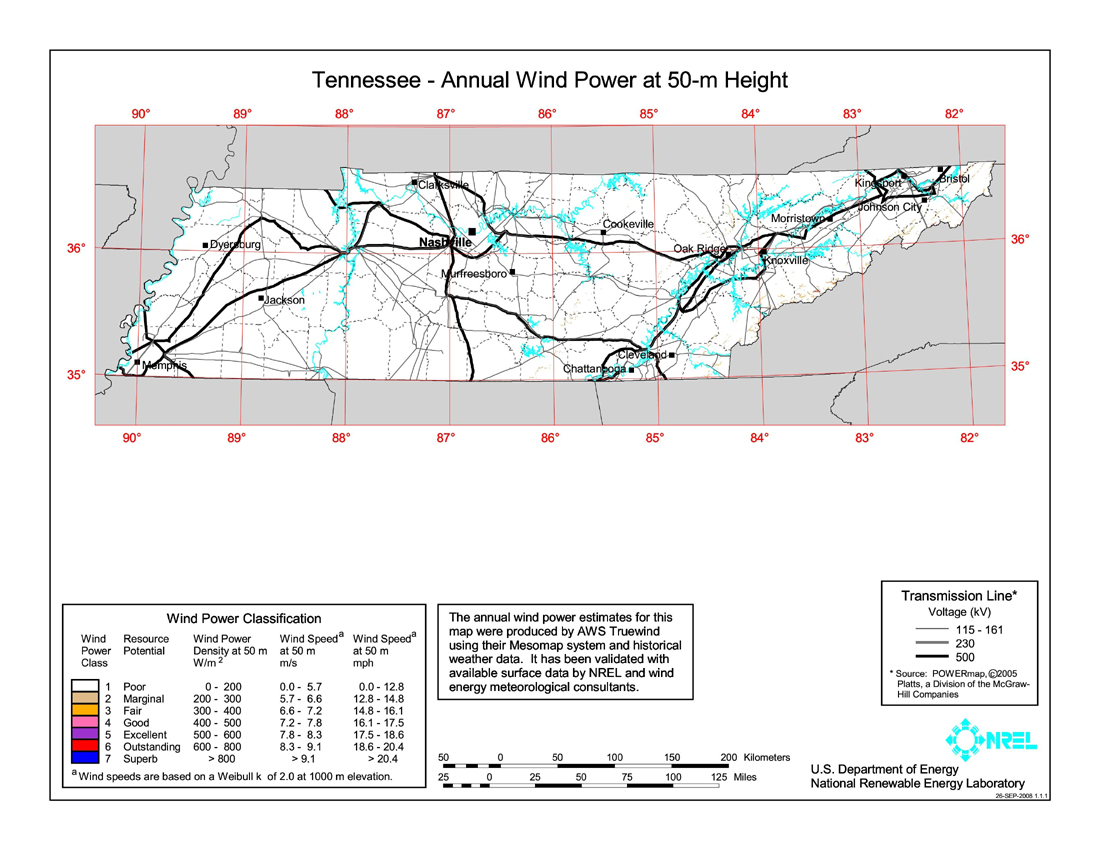 Download Free Tennessee Wind Energy Maps