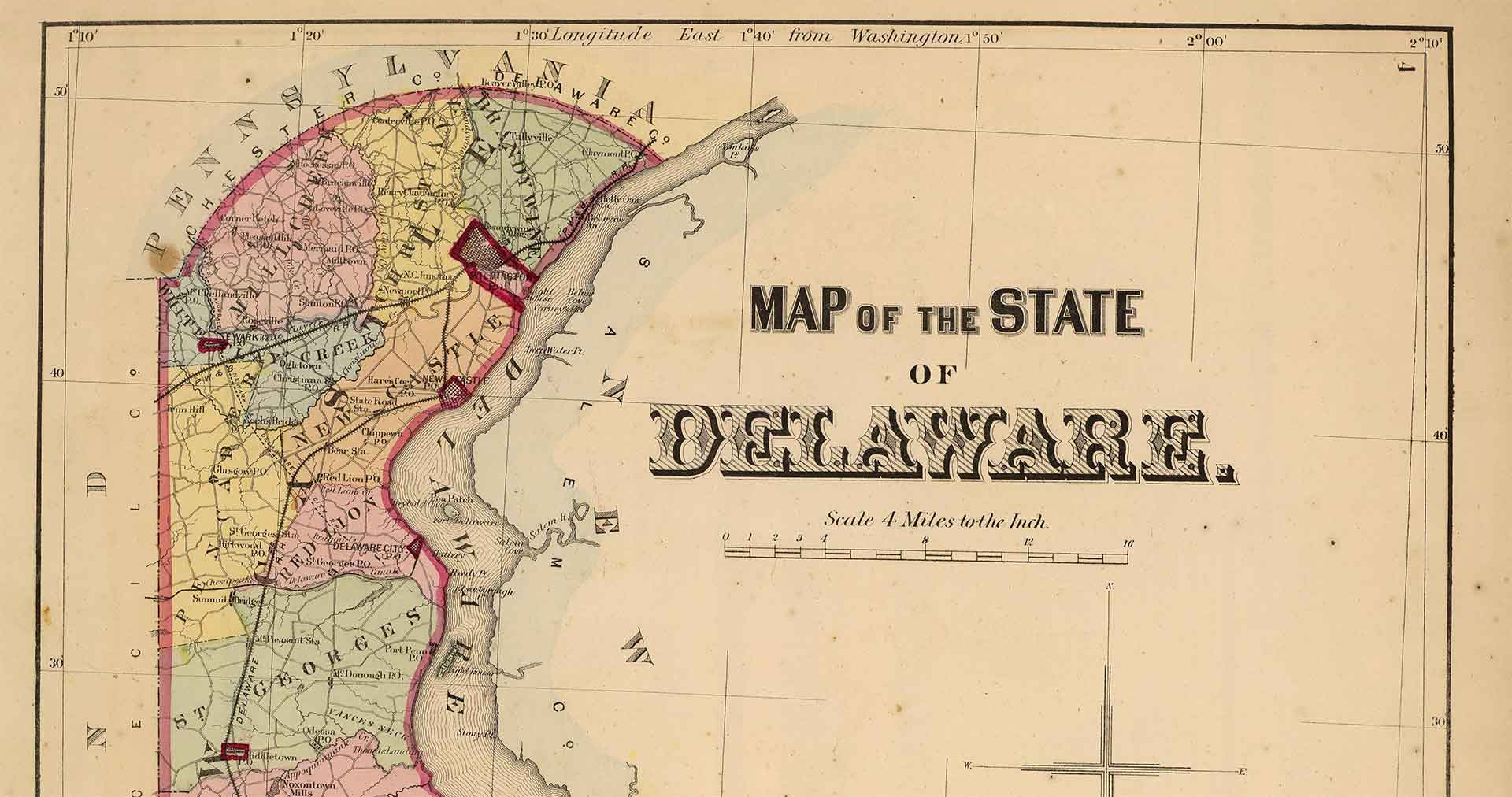 Delaware Historical Vintage State Map Print Digital Prints Art