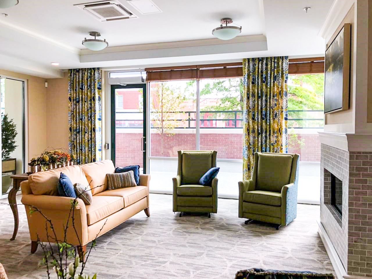 Washington DC Senior Living facility lounge fireside area Maple