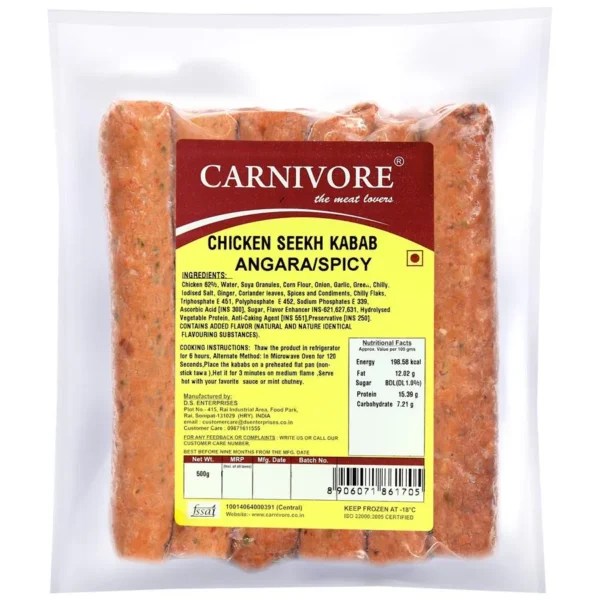 CARNIVORE CHICKEN SEEKH KABAB ANGARA/SPICY 500 GM Buy Frozen Foods
