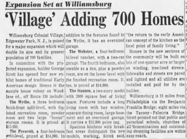 Williamsburg Colonial Village in historical Edgewater Park, N.J.