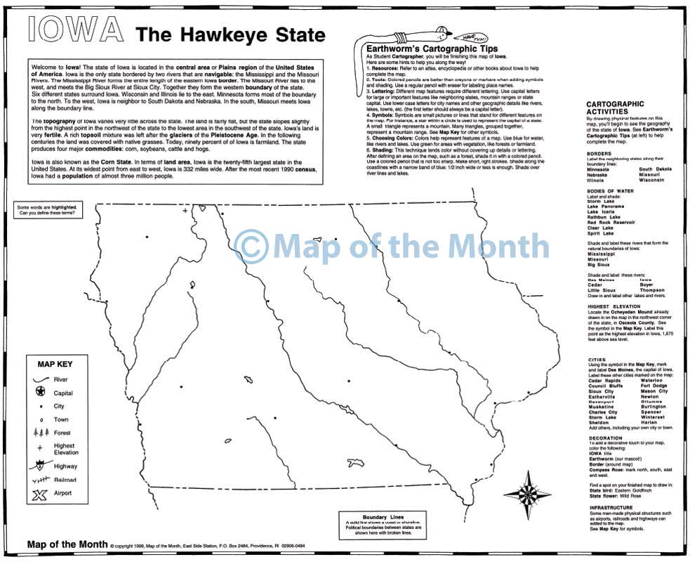 Iowa map Blank outline map, 16 by 20 inches, activities
