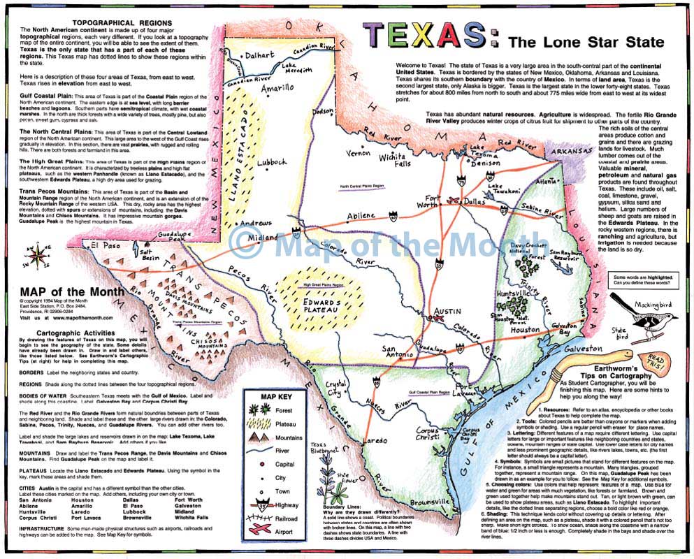 Texas map Blank outline map, 16 by 20 inches, activities included