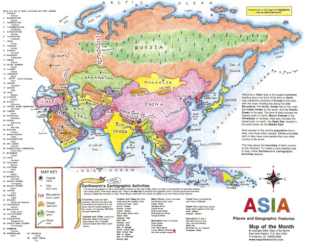 Asia Mountain Ranges Map Himalayas and Mt. Everest Greatest Peaks Maps for the Classroom
