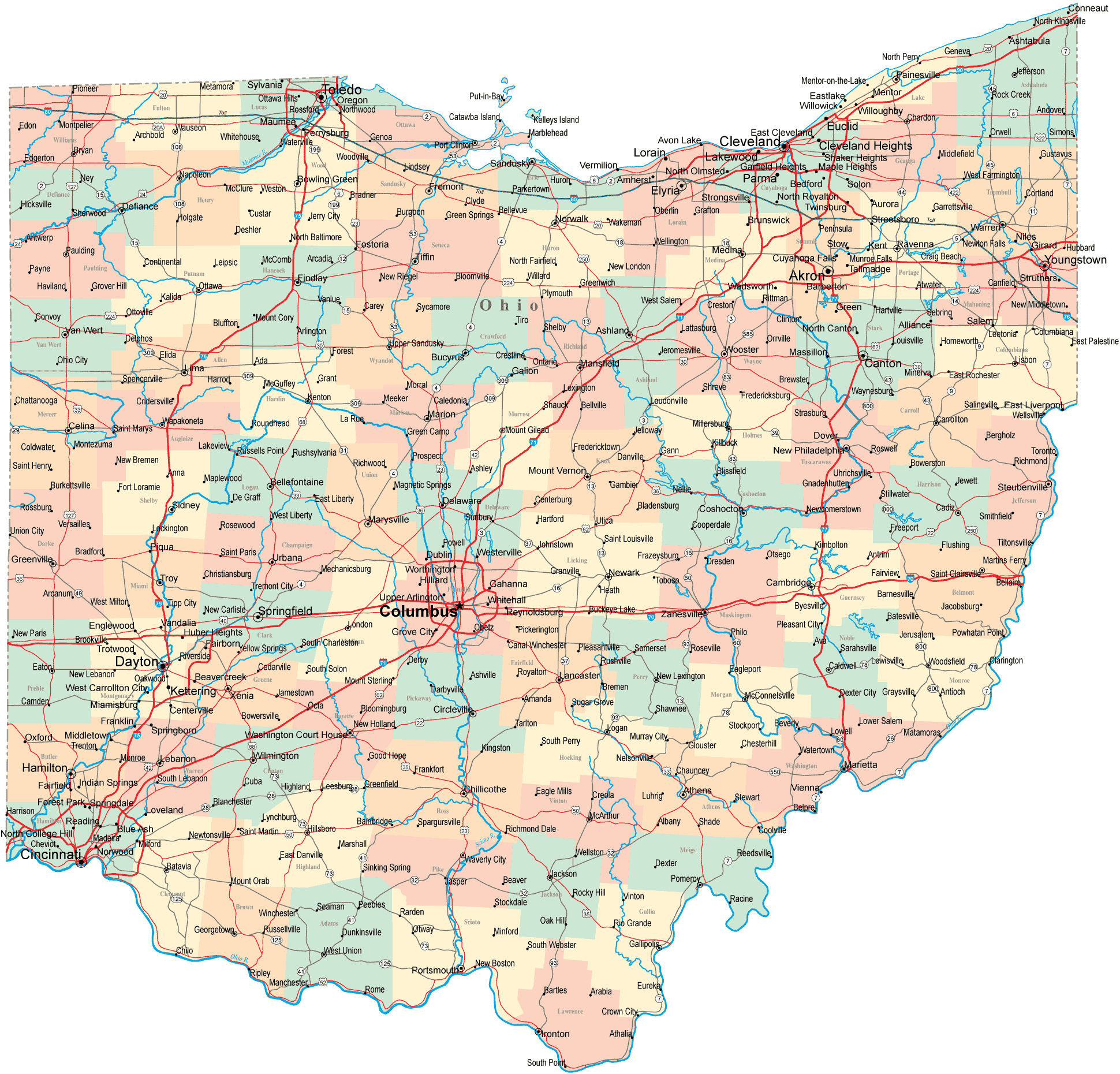 Map of Ohio State, USA Nations Online Project
