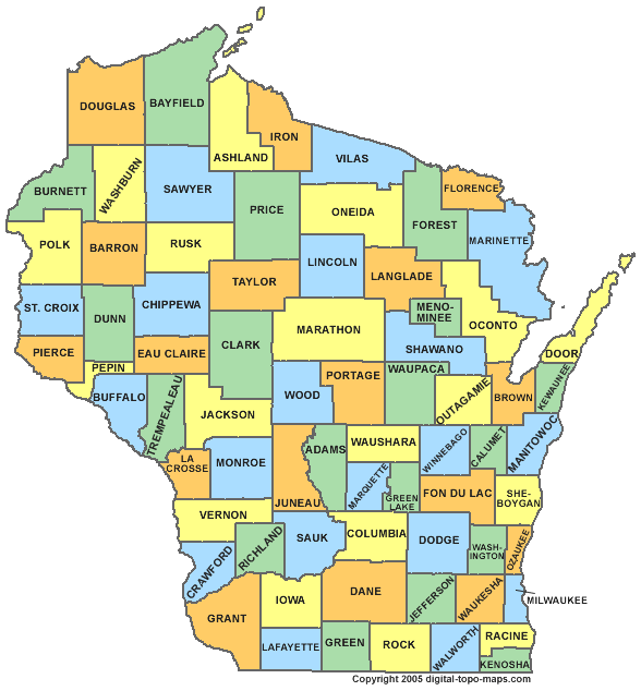 Wisconsin Counties Map Wisconsin • mappery