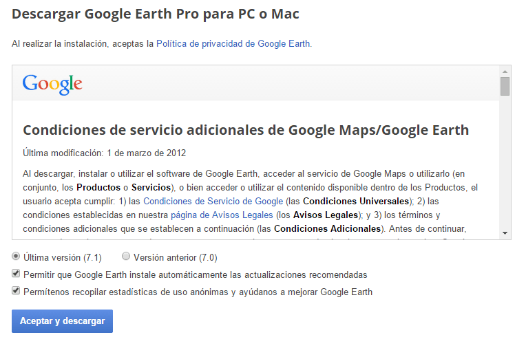 SIG y manejo de recursos naturales Descargar Google Earth Pro